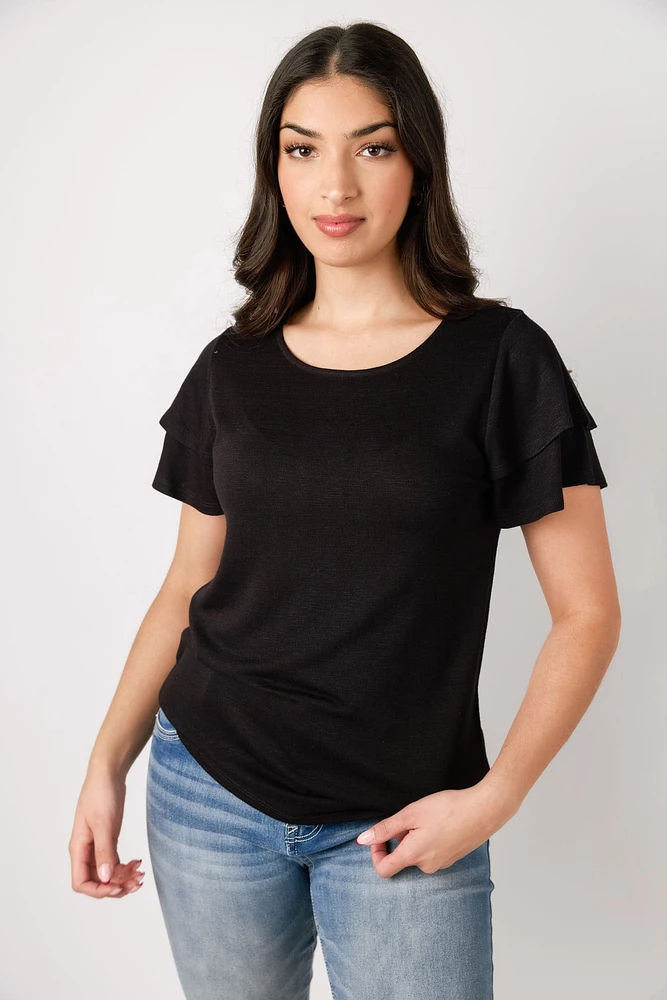 Double Ruffle Slub Top