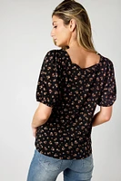 Ditsy Knit Square Neck Top