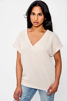 Ribbed Short-Sleeve V-Neck Tee