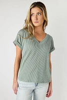 Ribbed Short-Sleeve V-Neck Tee