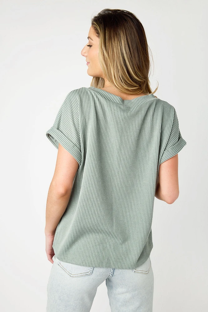 Ribbed Short-Sleeve V-Neck Tee