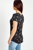 Daisy-Print Cap-Sleeve Scoop-Neck Top