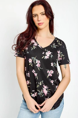 Floral Short-Sleeve V-Neck Top