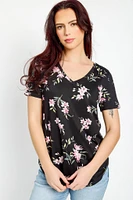 Floral Short-Sleeve V-Neck Top