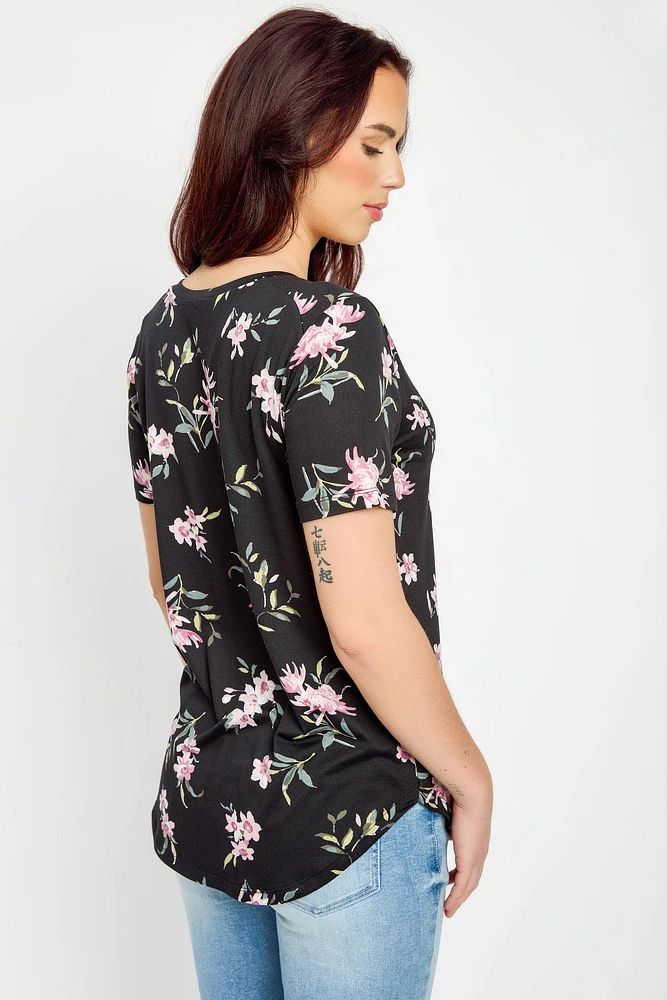 Floral Short-Sleeve V-Neck Top