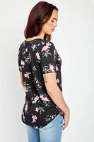 Floral Short-Sleeve V-Neck Top