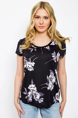 Floral Cap-Sleeve Scoopneck Top