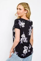 Floral Cap-Sleeve Scoopneck Top