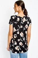 Floral Scoop-Neck Cap Sleeve Tee