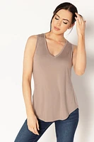 Sleeveless V-Neck Top with Shirttail Hem