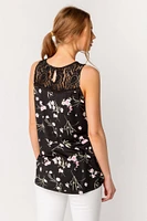 Floral Sleeveless Top with Lace Trim