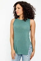 Sleeveless Crew-Neck High-Low Sweater Top