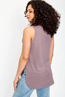 Sleeveless Crew-Neck High-Low Sweater Top