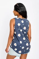 Daisy Print Sleeveless Scoop-Neck French Terry Tank