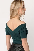 Ruched Crossover Off-the-Shoulder Bodysuit