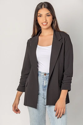 Stretch Crepe Blazer with Ruched Sleeves