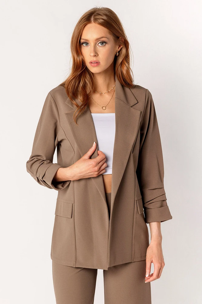 Stretch Crepe Blazer with Ruched Sleeves