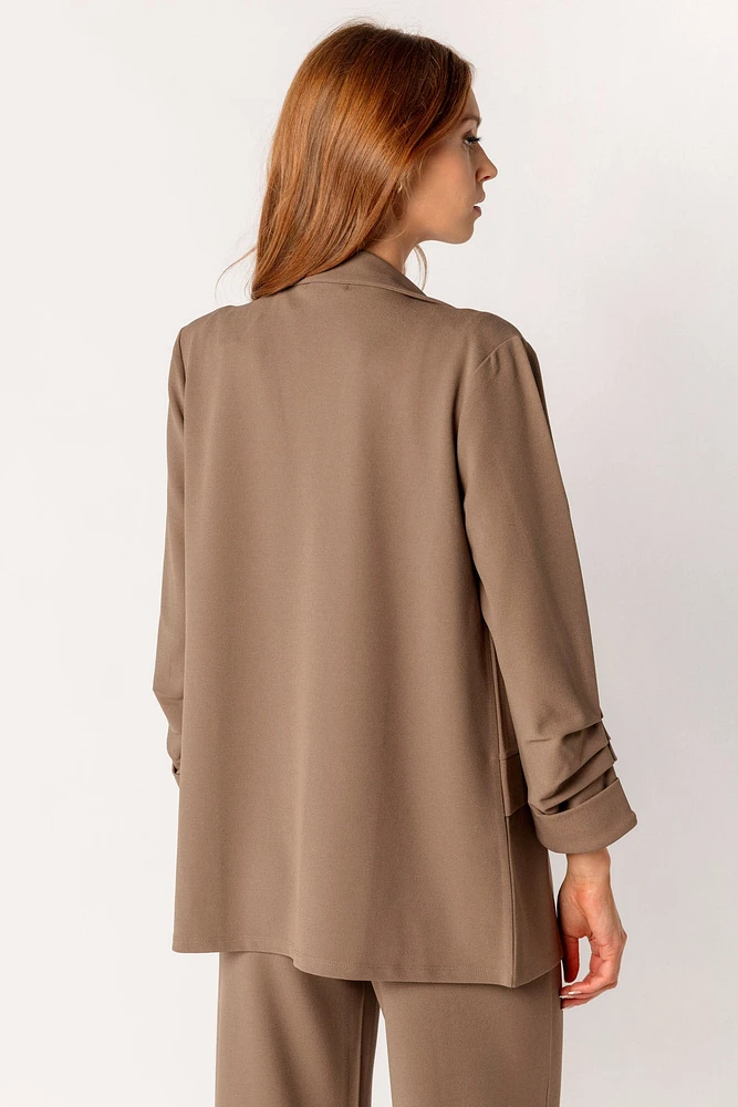 Stretch Crepe Blazer with Ruched Sleeves