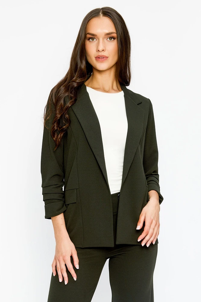 Stretch Crepe Blazer with Ruched Sleeves
