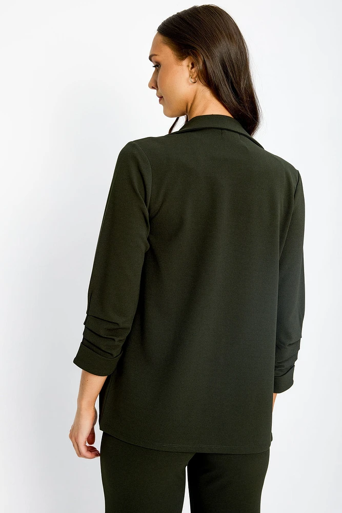Stretch Crepe Blazer with Ruched Sleeves