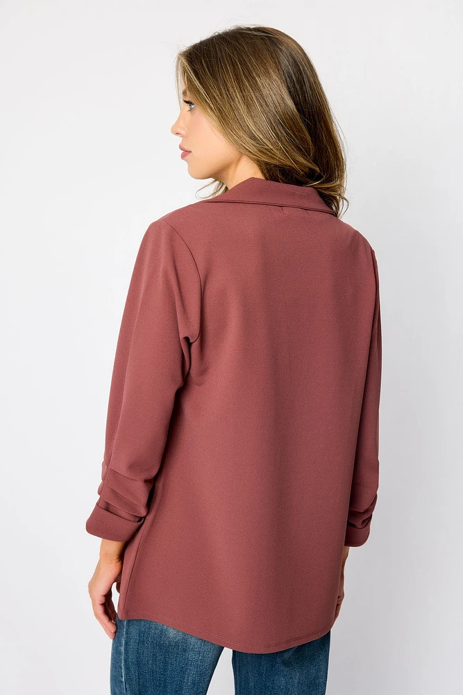 Stretch Crepe Blazer with Ruched Sleeves