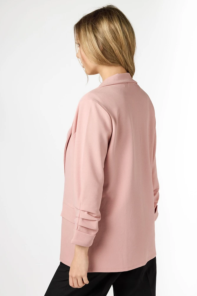 Stretch Crepe Blazer with Ruched Sleeves
