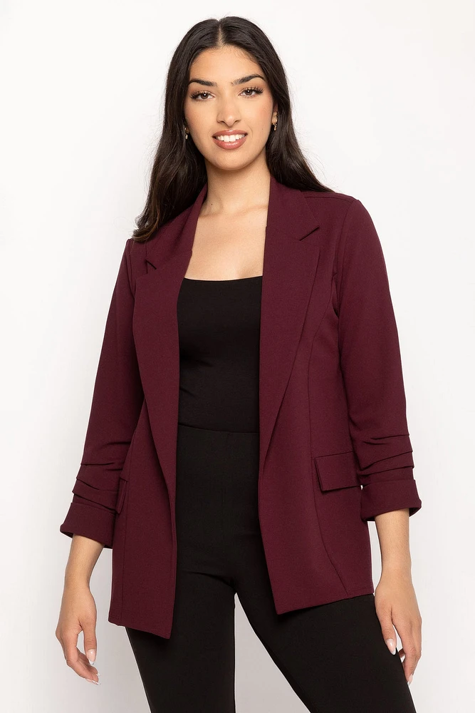 Stretch Crepe Blazer with Ruched Sleeves