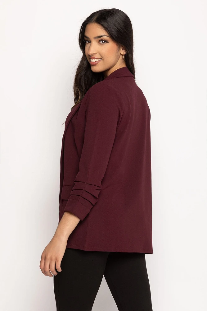 Stretch Crepe Blazer with Ruched Sleeves