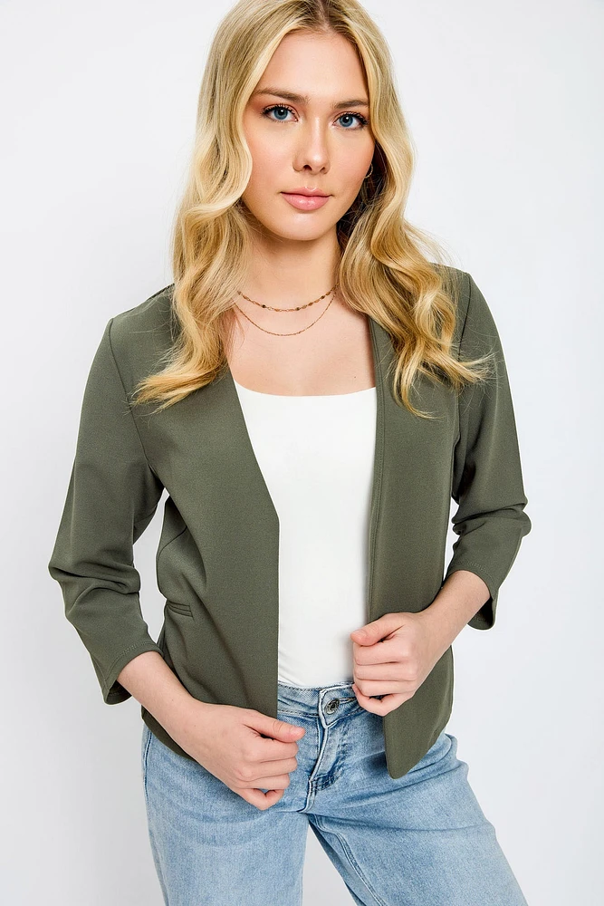 3/4 Sleeve Open Collarless Blazer
