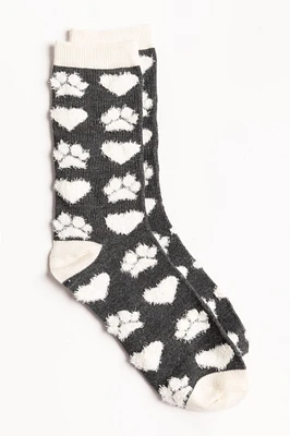 Fuzzy Heart and Paw Socks