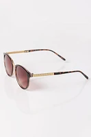 Rounded Plastic Sunglasses with Metal Trim