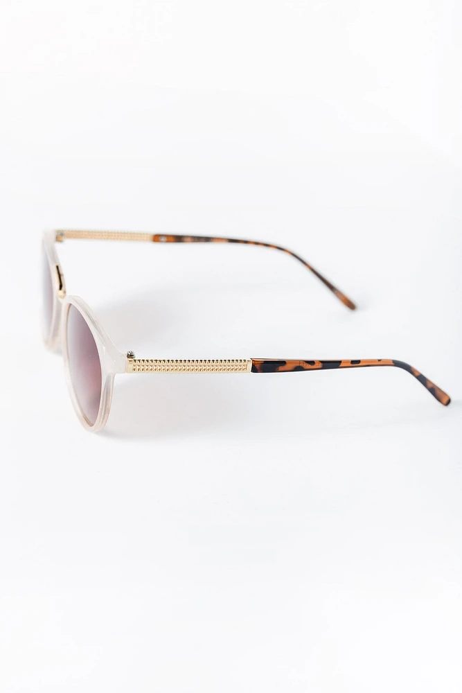 Rounded Plastic Sunglasses with Metal Trim