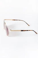 Rounded Plastic Sunglasses with Metal Trim
