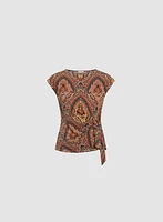 Tied Waist Medallion Print Top