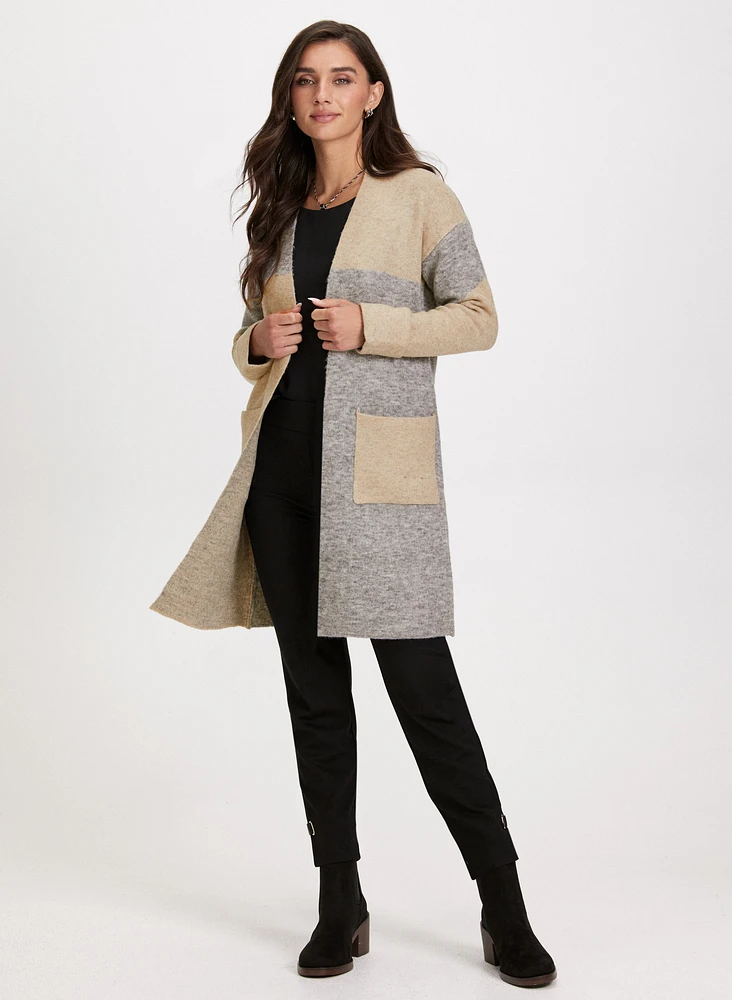 Colour Block Open-Front Cardigan