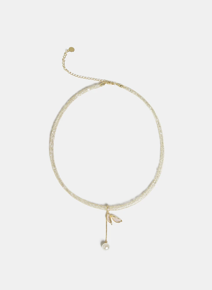 Pearl Drop Mesh Collar Necklace