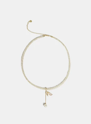 Collier pendentif à feuille et perle