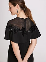 Sequin Embroidered Cape Sleeve Dress