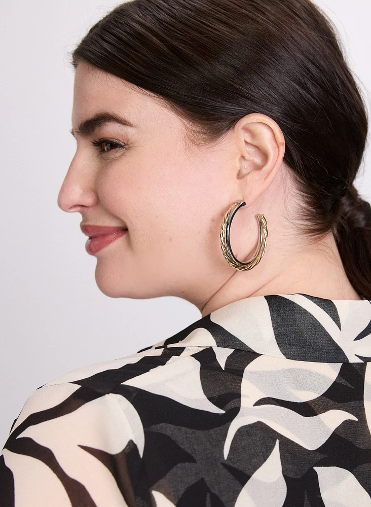 Boucles d'oreilles anneaux à deux tons