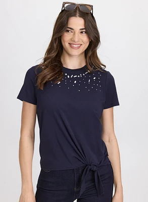 T-shirt à détails de cristaux