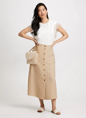 Crochet Trim T-Shirt & Button Down Skirt