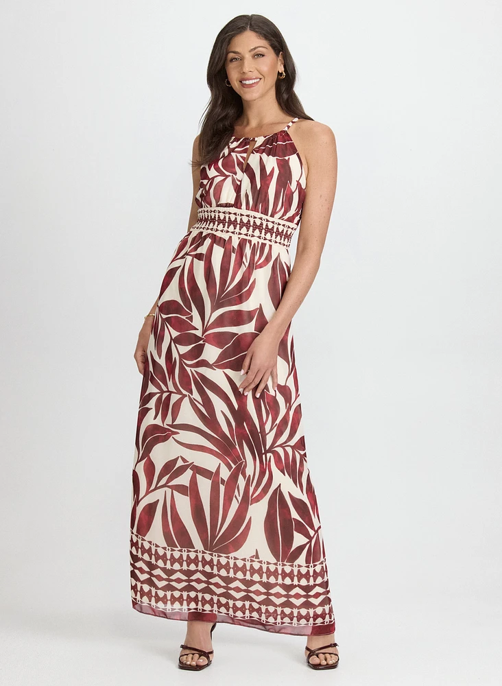 Robe maxi à motif feuilles
