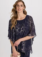 Metallic Floral Capelet Dress