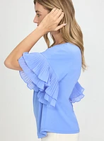 Plissé Ruffle Sleeve Top