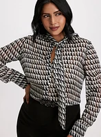 Houndstooth Print Chiffon Blouse
