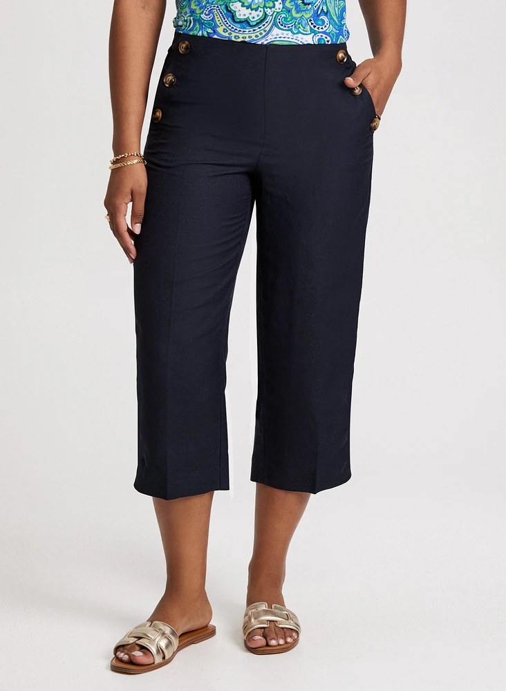 Wide Leg Linen-Blend Capris