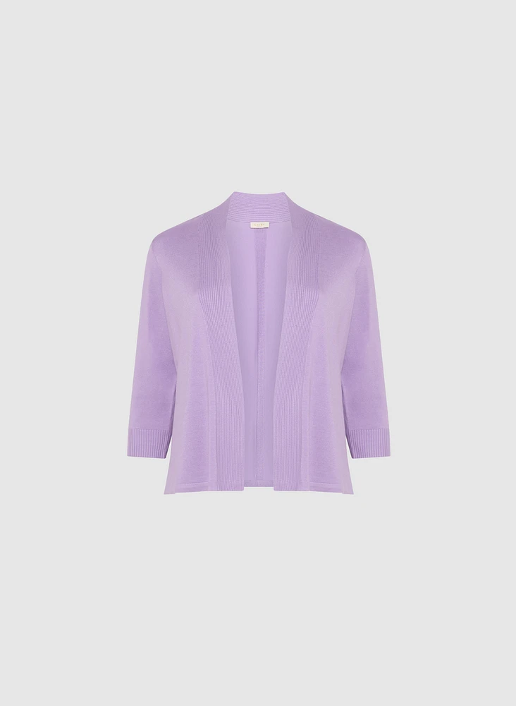 Ribbed Trim Open-Front Cardigan