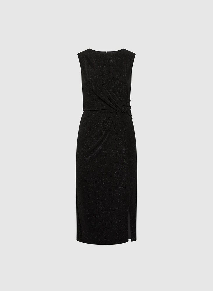 Twist-Front Glitter Knit Dress