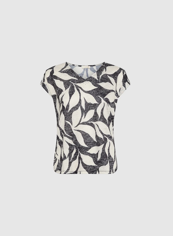 T-shirt à pierres et motif feuilles