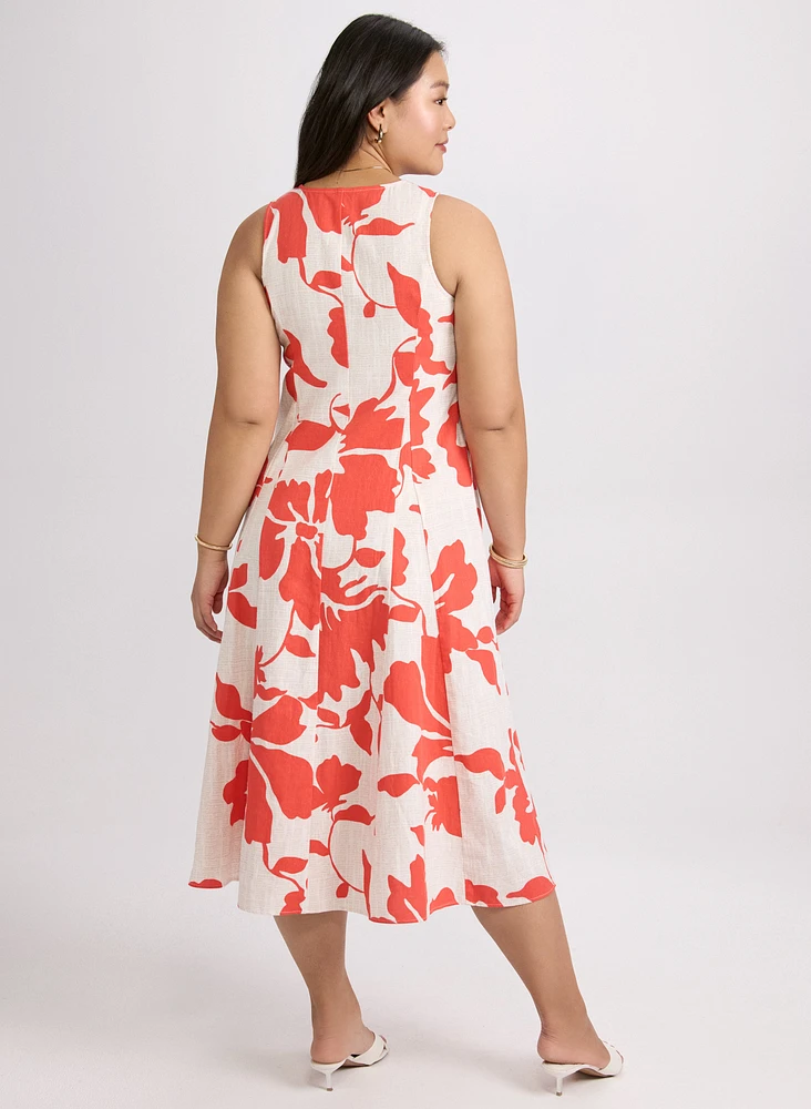 Floral Linen-Blend Dress